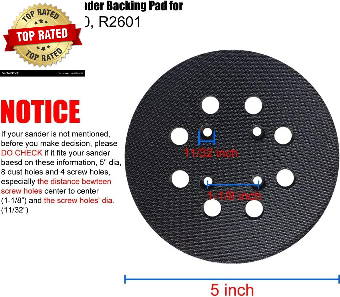 2 Pack 5 Inch 8 Hole Hook and Loop Sander Pad for Ridgid R2600 R2601 5″ Random O