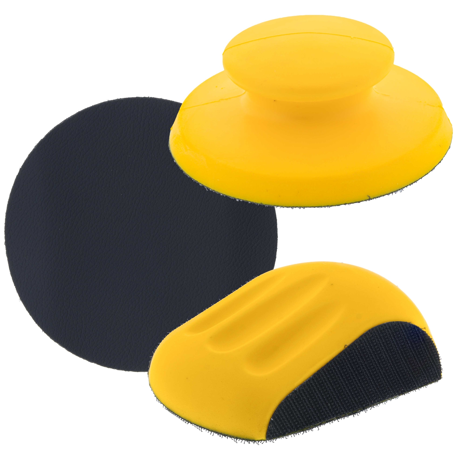 5″ Round & Mouse-Shaped Hand Sanding Block Pads, Hook & Loop, 2-Way PSA Adapter