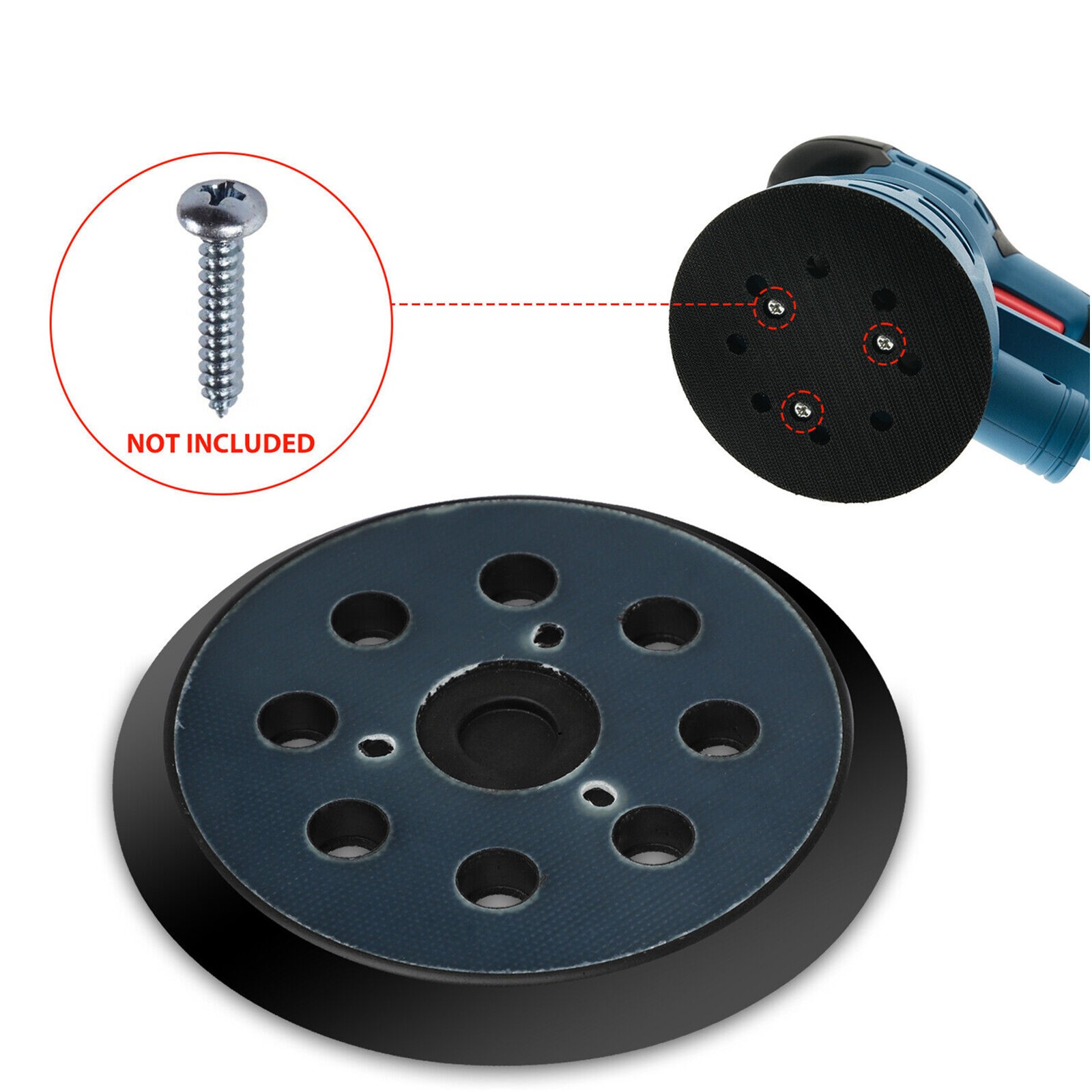 Black 5 inch 8 Hole Hook and Loop Orbital Sander Pad 3 Screw Hole for Makita