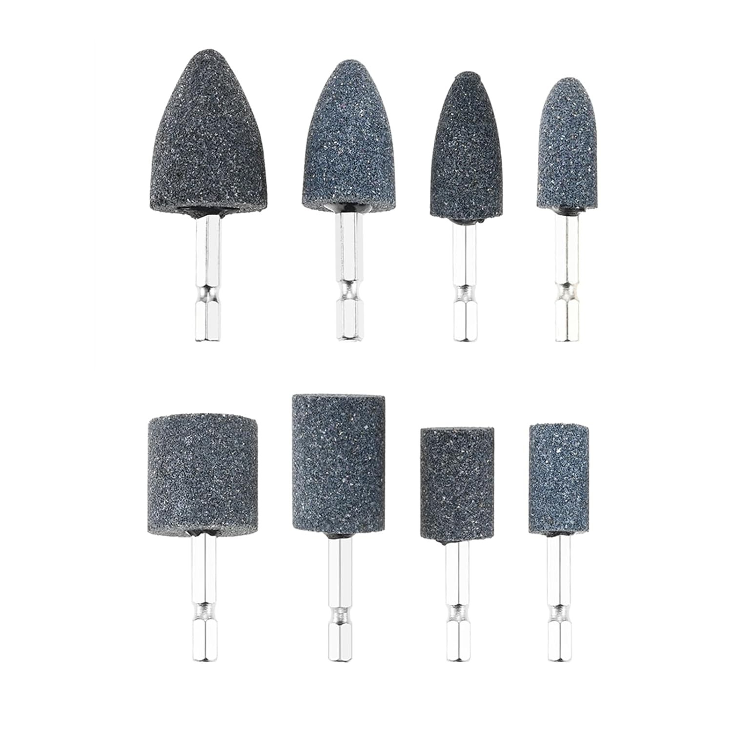 8PCS Assorted Drill Grinding Stones 1/4 Inch Shank Various Shape Aluminum Oxide