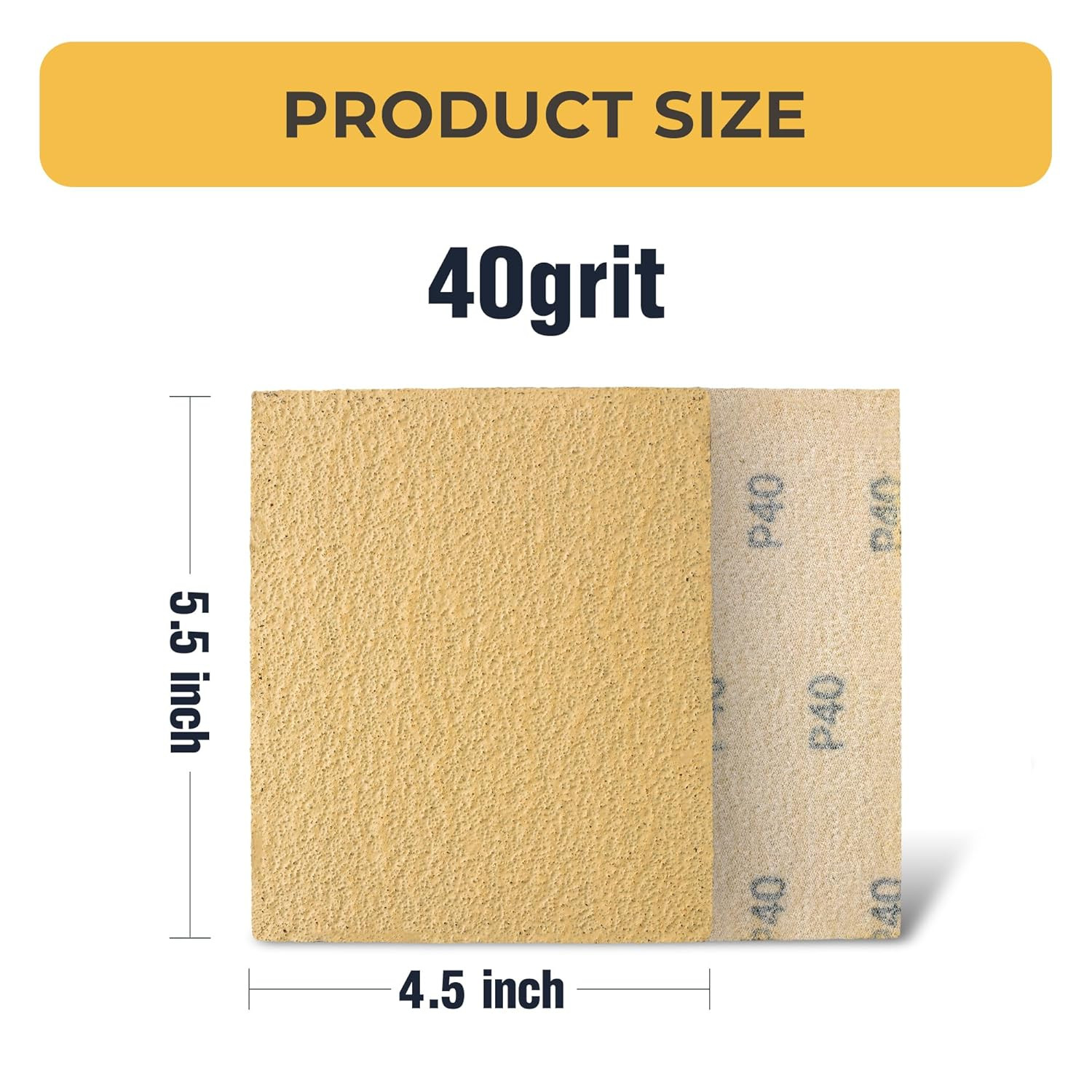 500 PCS Sandpaper 5.5×4.5 Inch 40 Grit Hook and Loop 1/4 Sheet for Wood Metal