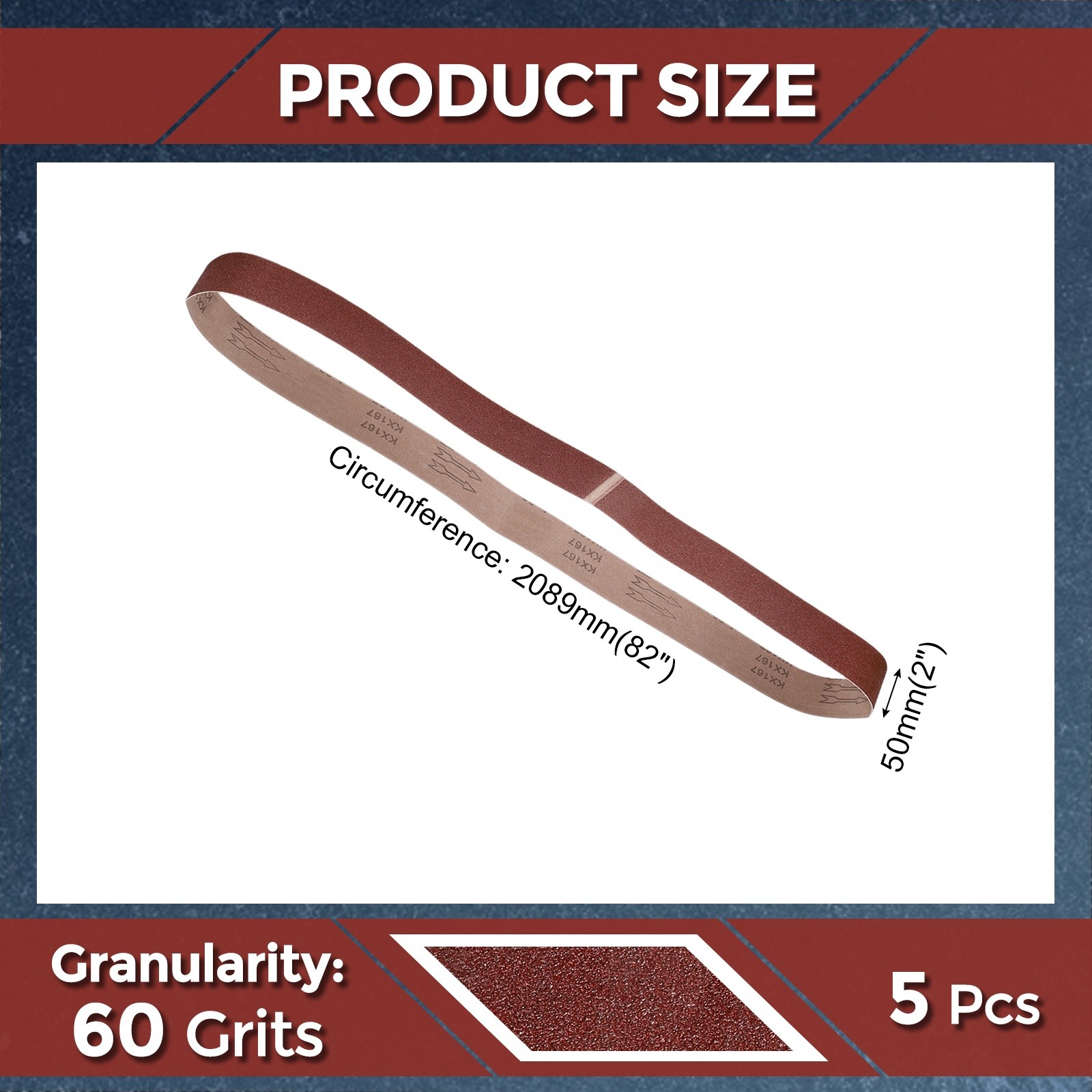 5 Pcs Sanding Belts 2 x 82 Inch 60 Grit Aluminum Oxide Abrasive Sandpaper