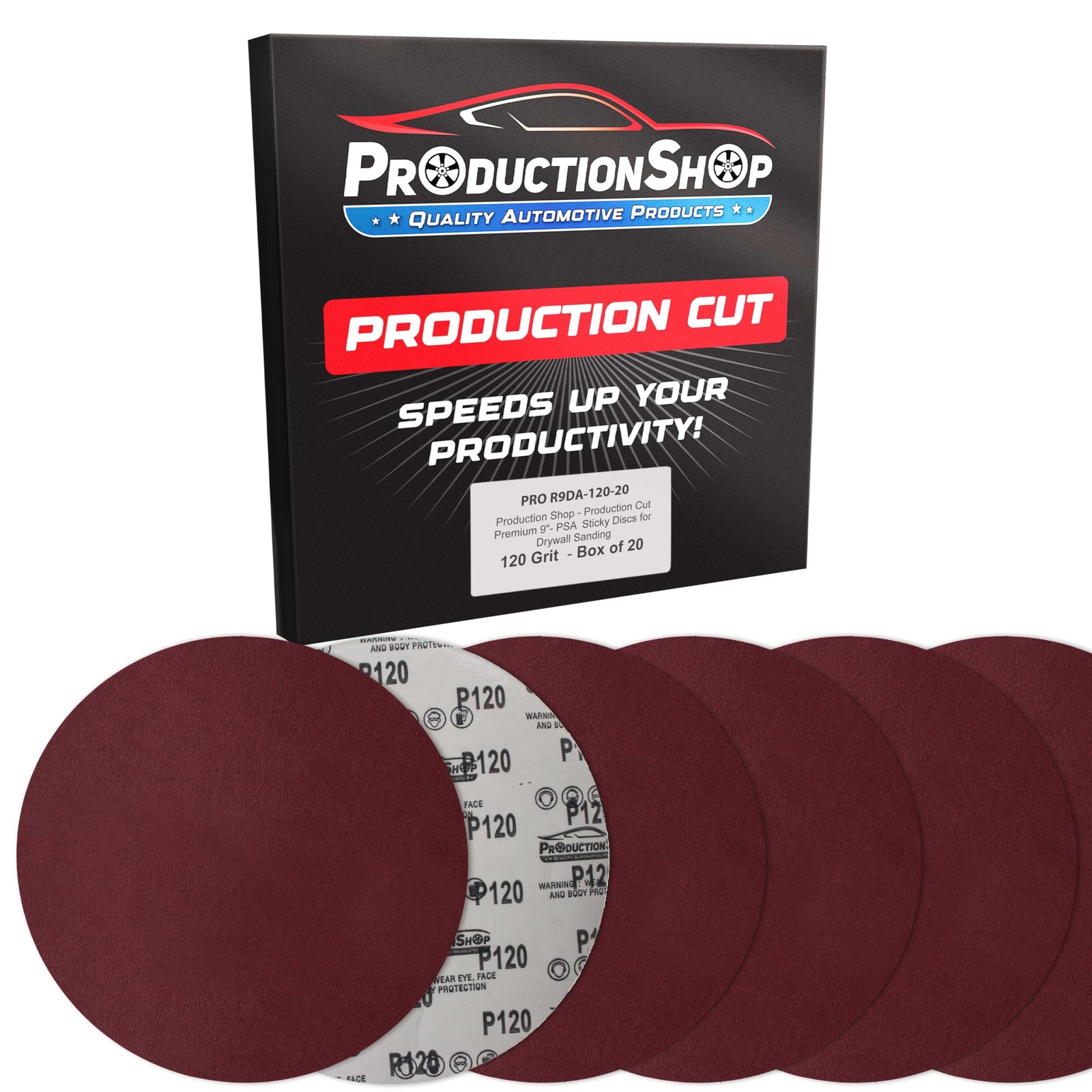Red 9 Inch PSA Sanding Discs 120 Grit 20 PCS Self Adhesive Stickyback Paper