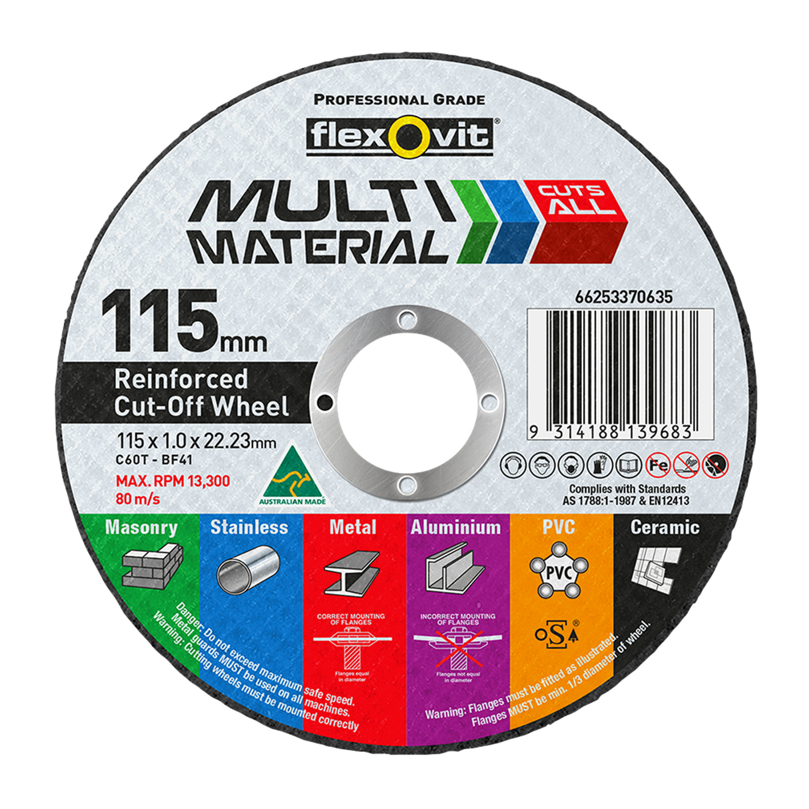 Flexovit 115 x 1 x 22.2mm Multi Material Reinforced Cut Off Wheel