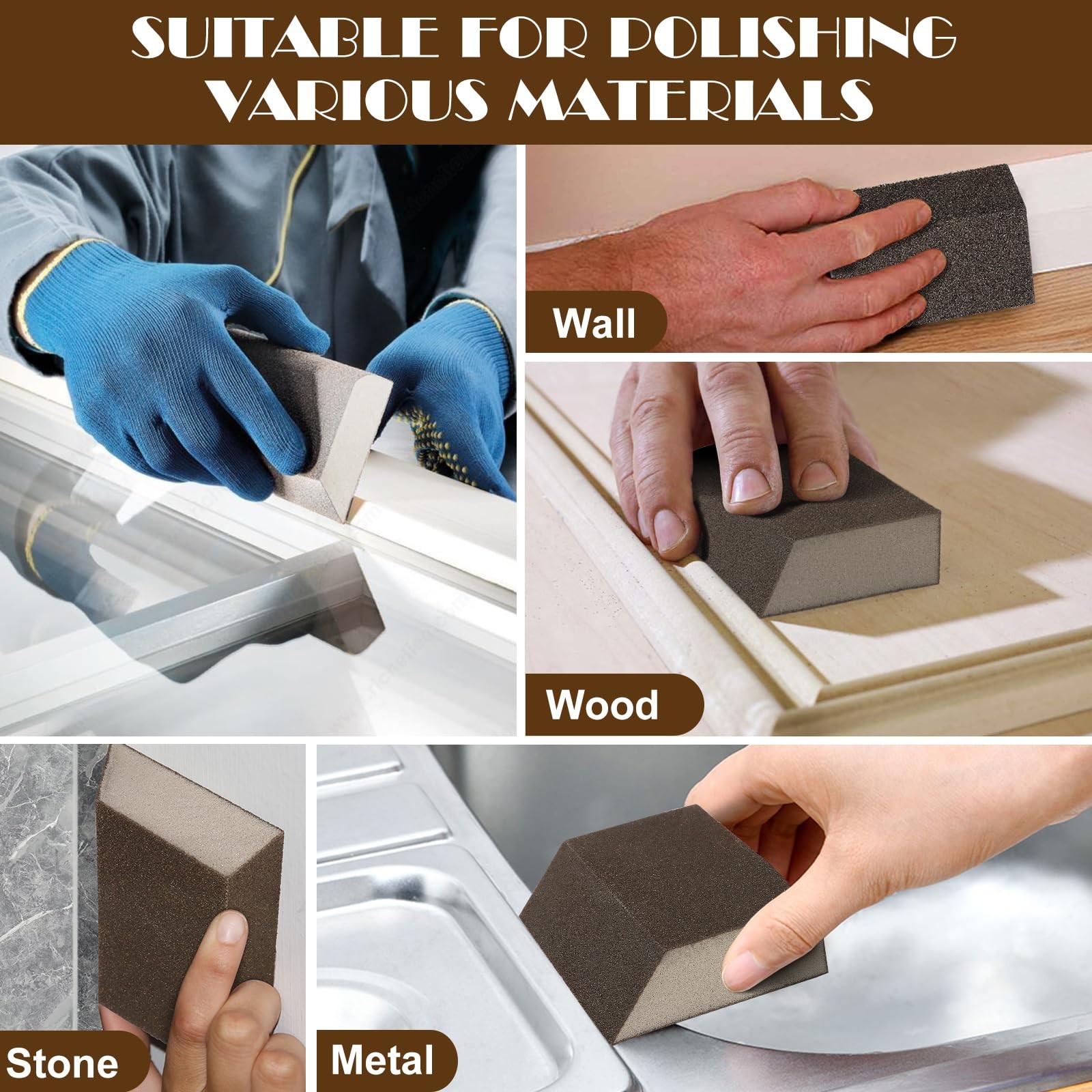 16 PCS 120 Grit Angled Fine Sanding Sponge Block Washable Wet Dry Sandpaper