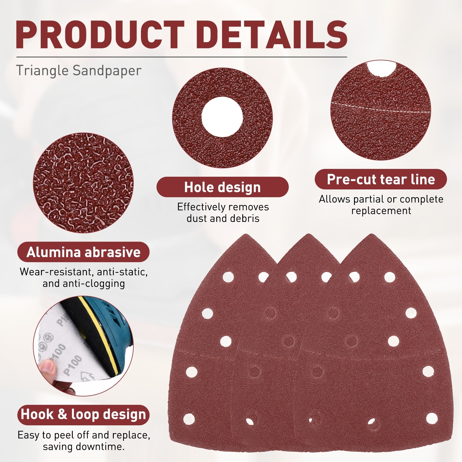 30 Pcs Mouse Detail Sandpaper, 6 x 4.25 Inch, 60 Grit , 11 Holes, Red