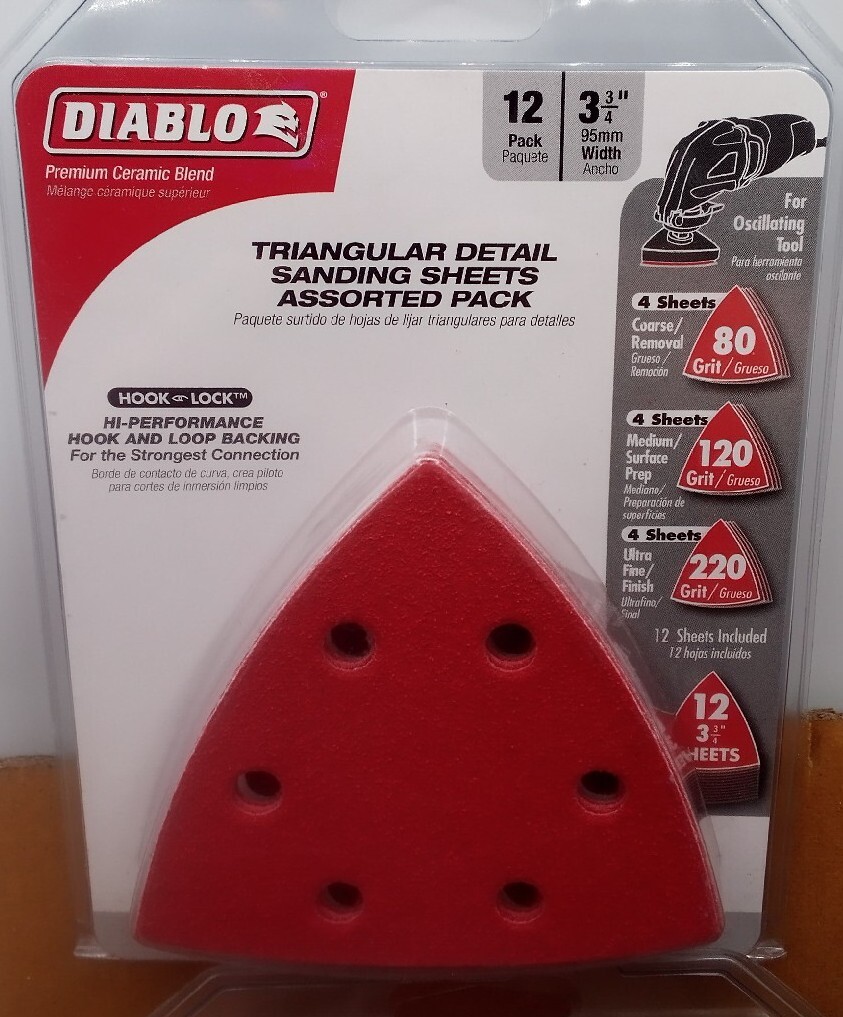 Diablo DCT334120H10G 10Pk 3-3/4 in. 120-Grit Oscillating Triangle Sanding Sheets