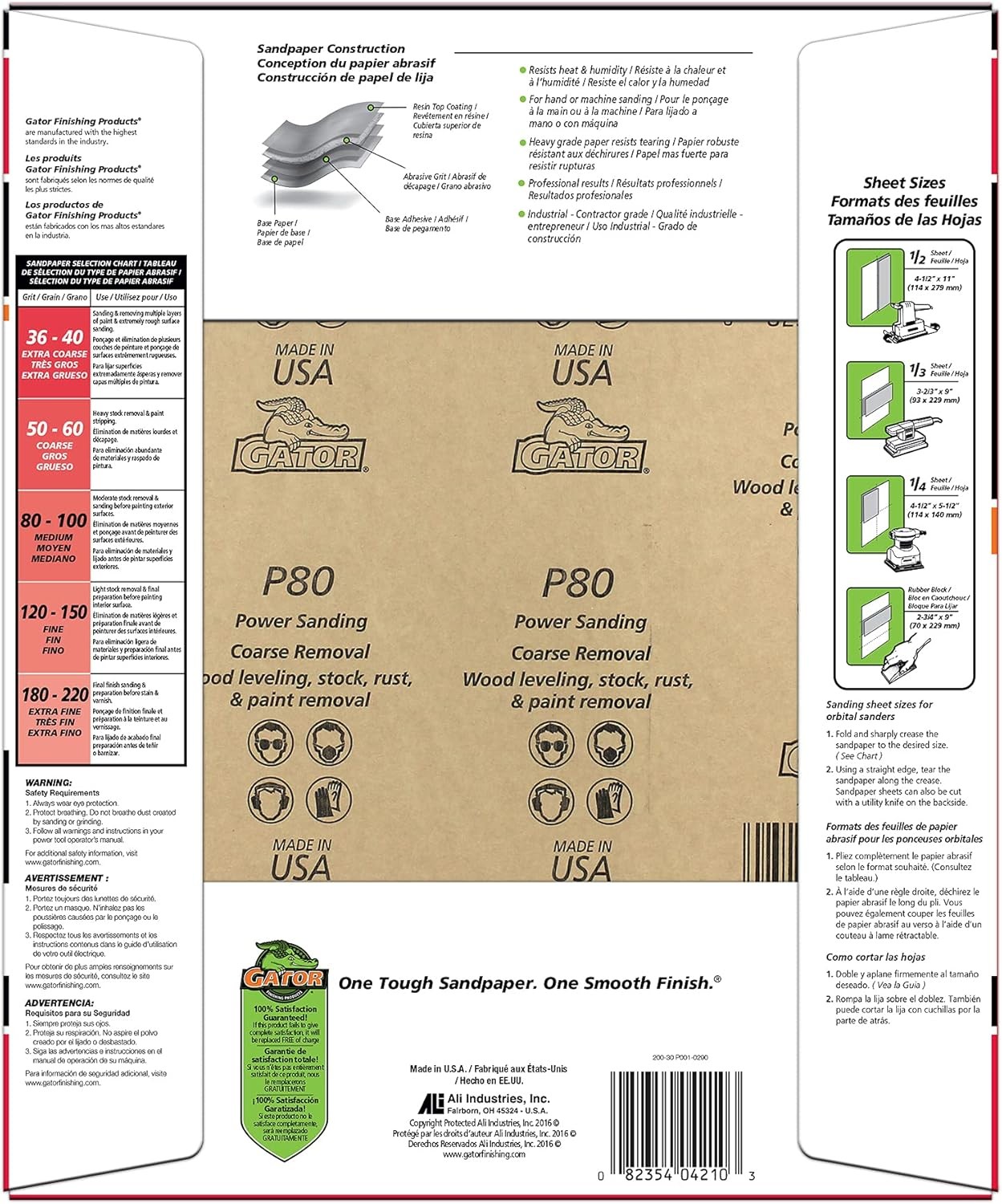 Gator 9″ X 11″ Multi-Surface Sanding Sheets, 80 Grit, 25 Pack