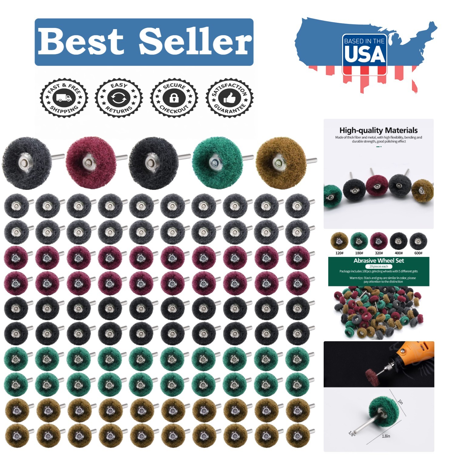 Durable 100pcs Abrasive Wheels – 1″ for Precision Metal Polishing and Finishing