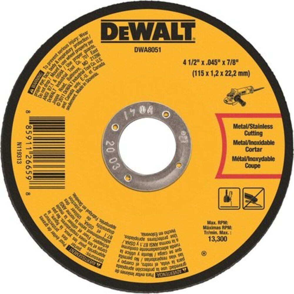 Dewalt 4-1/2” X .045” X 7/8” Metal Cut-Off Wheel-10 Pack