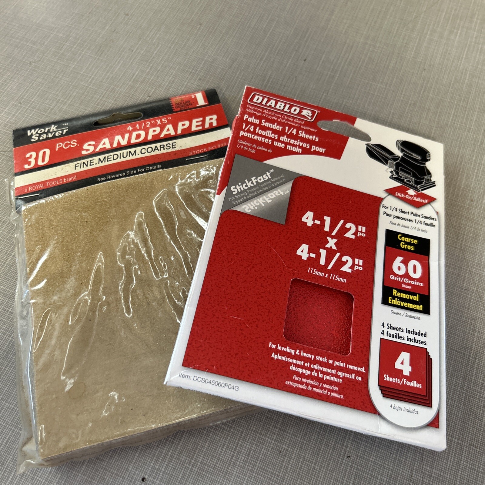 Sandpaper Lot – Diablo Sand Sheets 1/4 4.5″ x 4.5” Palm Sander 4 1/2”x5” 30 Pc