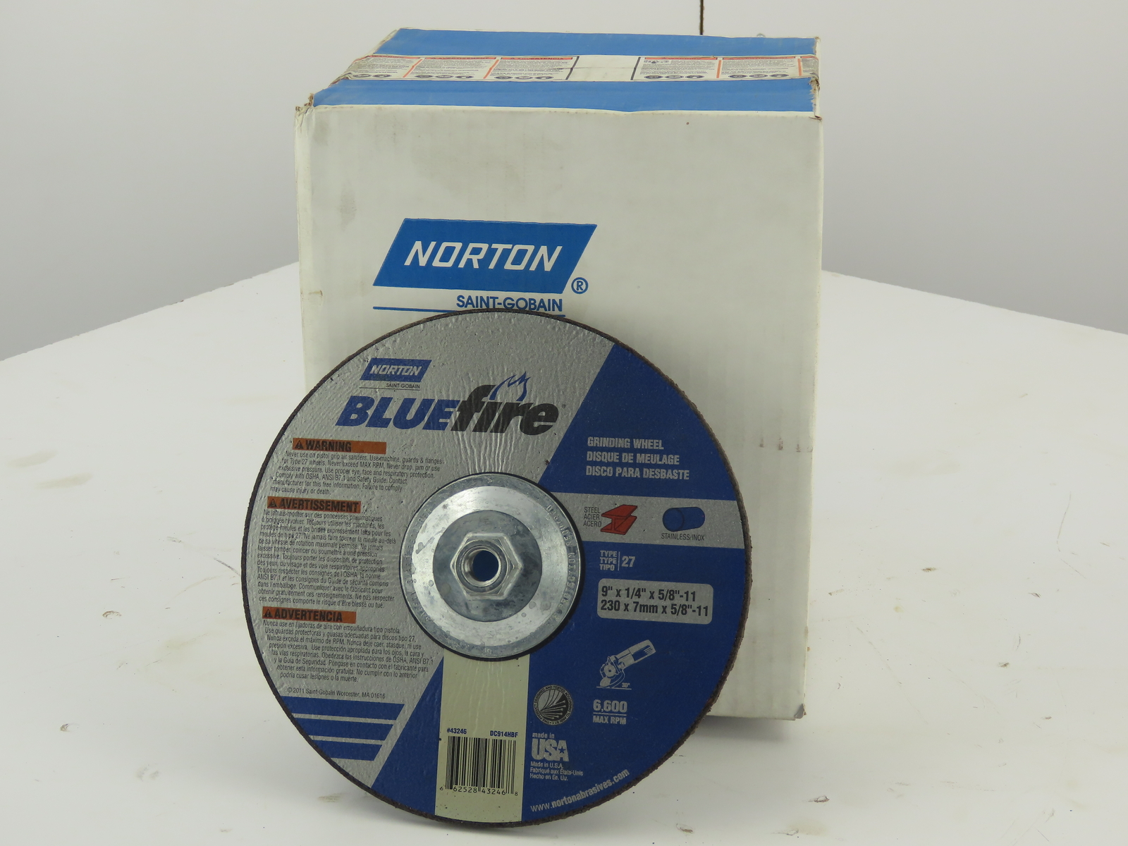 Norton 43246 BlueFire 9″x1/4″ 5/8″-11 Type 27 Grinding Cutting Wheels Case of 10