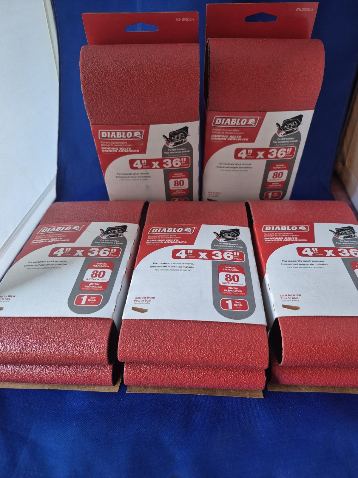 Diablo 4×36 80 Grit Medium Zirconium Sanding Belts 5 Pack NIB.