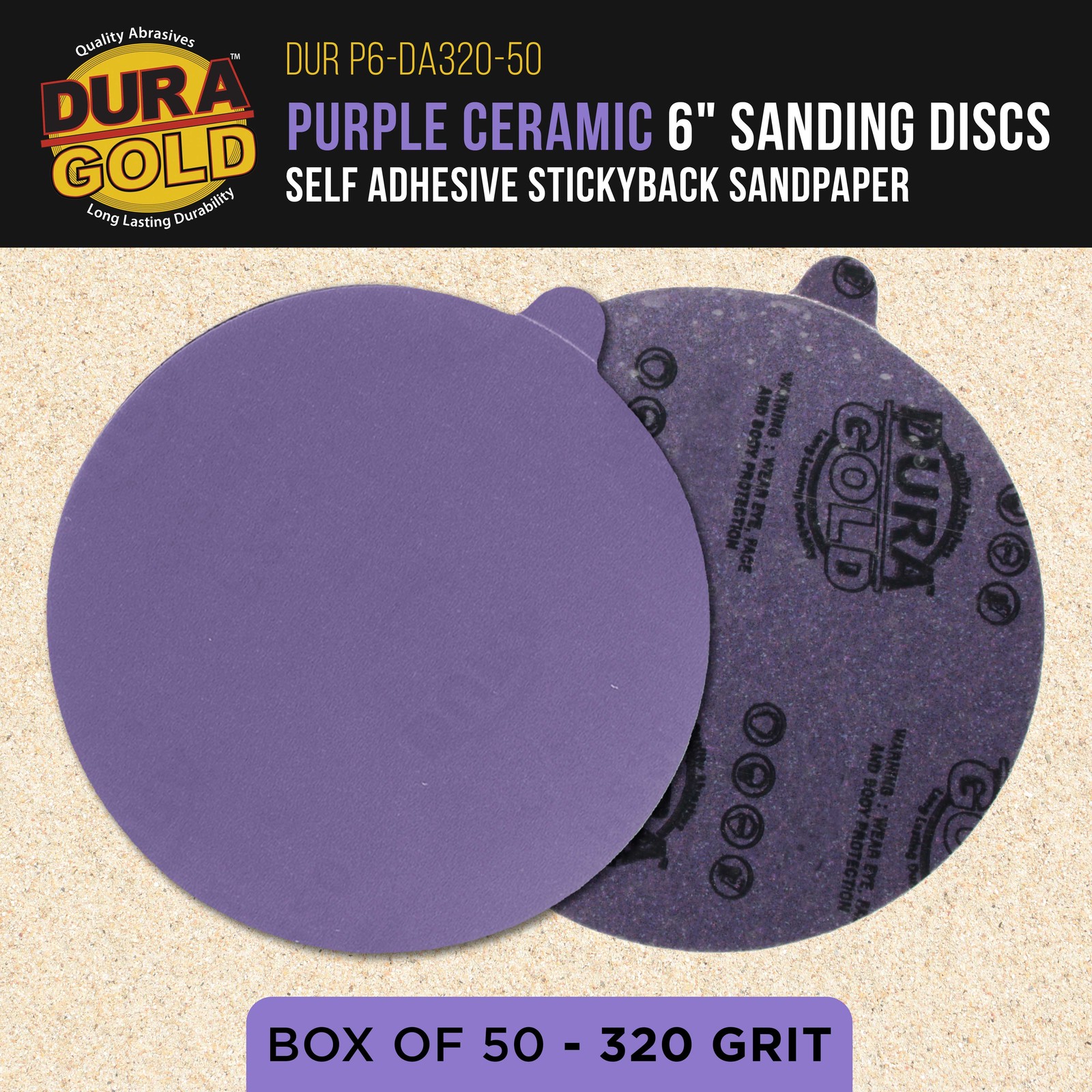320 Grit 6″ PSA Ceramic Sanding Discs, Box of 50 – Self Adhesive Sandpaper