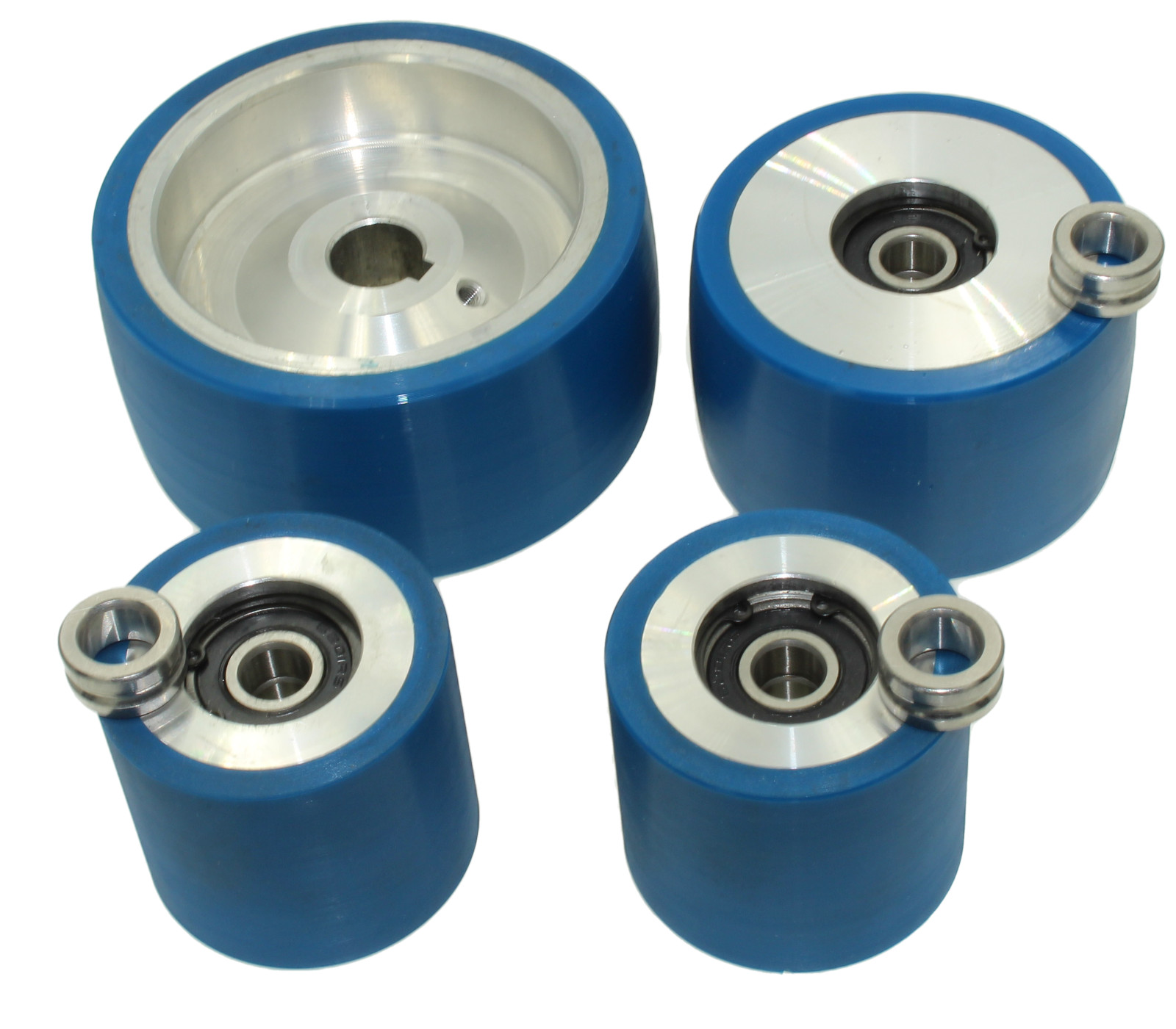2×72″ knife grinder Wheels 4.5″ Drive-19 mm shaft, 3.5″ tracking, 2.5″ Idler