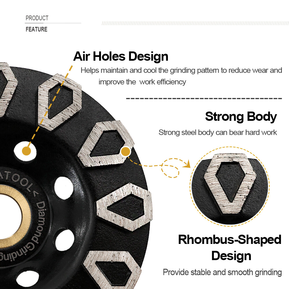Diamond Abrasive Grinding Cup Wheel Rhombus-Shaped 4”/100mm for Concrete Marble