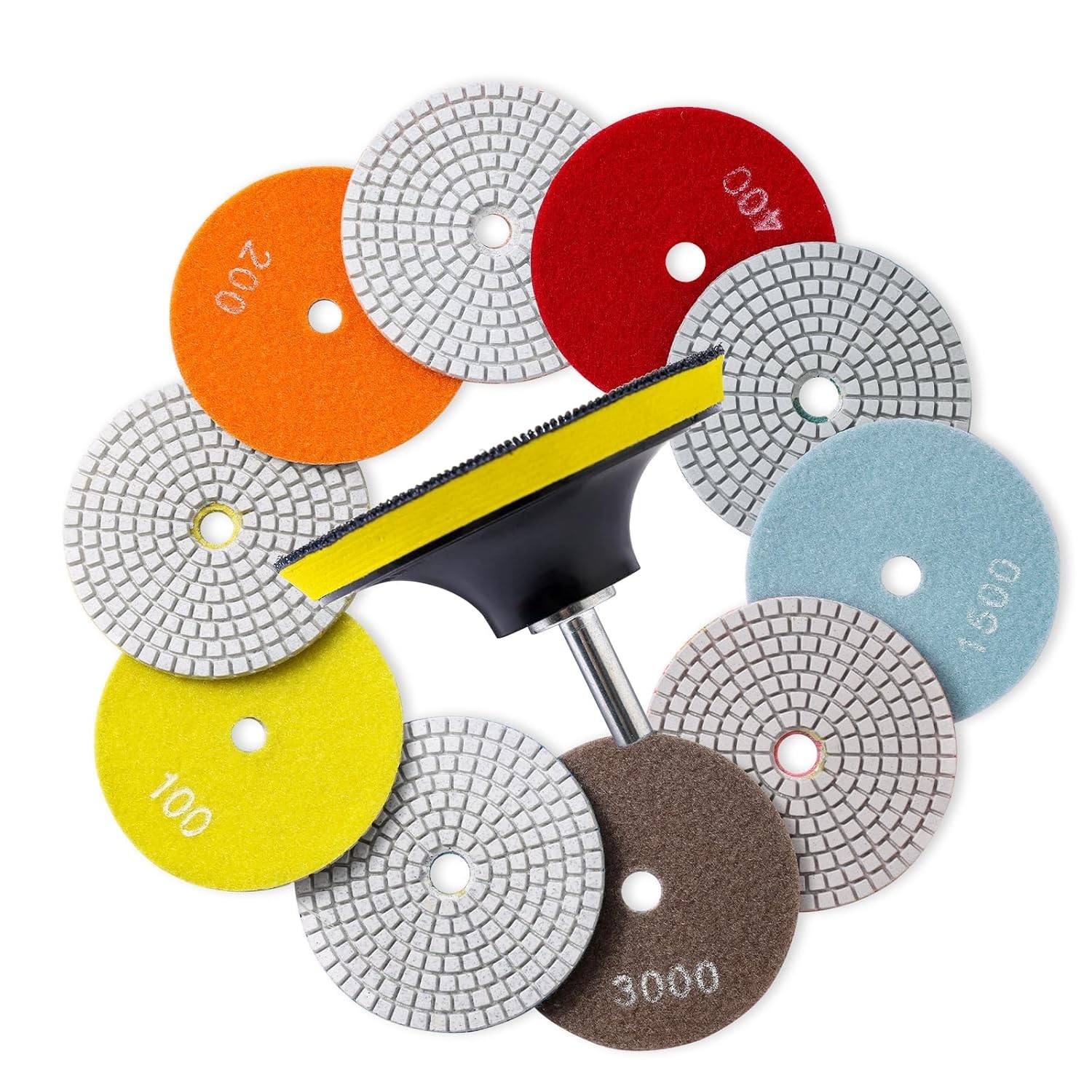 Kit 13Pzs Almohadillas Diamante 4″ 50–8000 Grit para Granito Mármol Hormigón