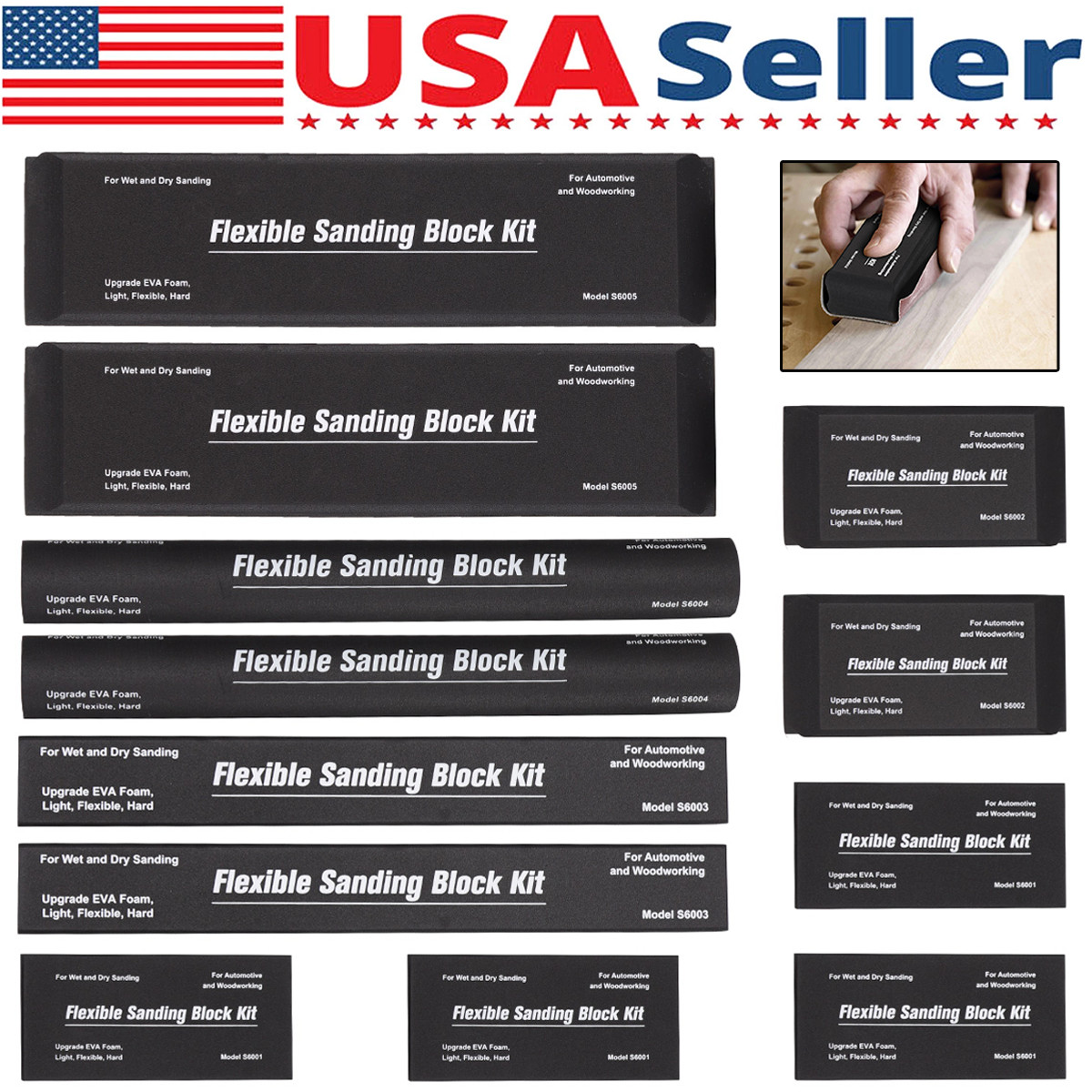 12PCS Sanding Block Kit Flexible EVA Foam Wet or Dry for Automotive or Woodwork
