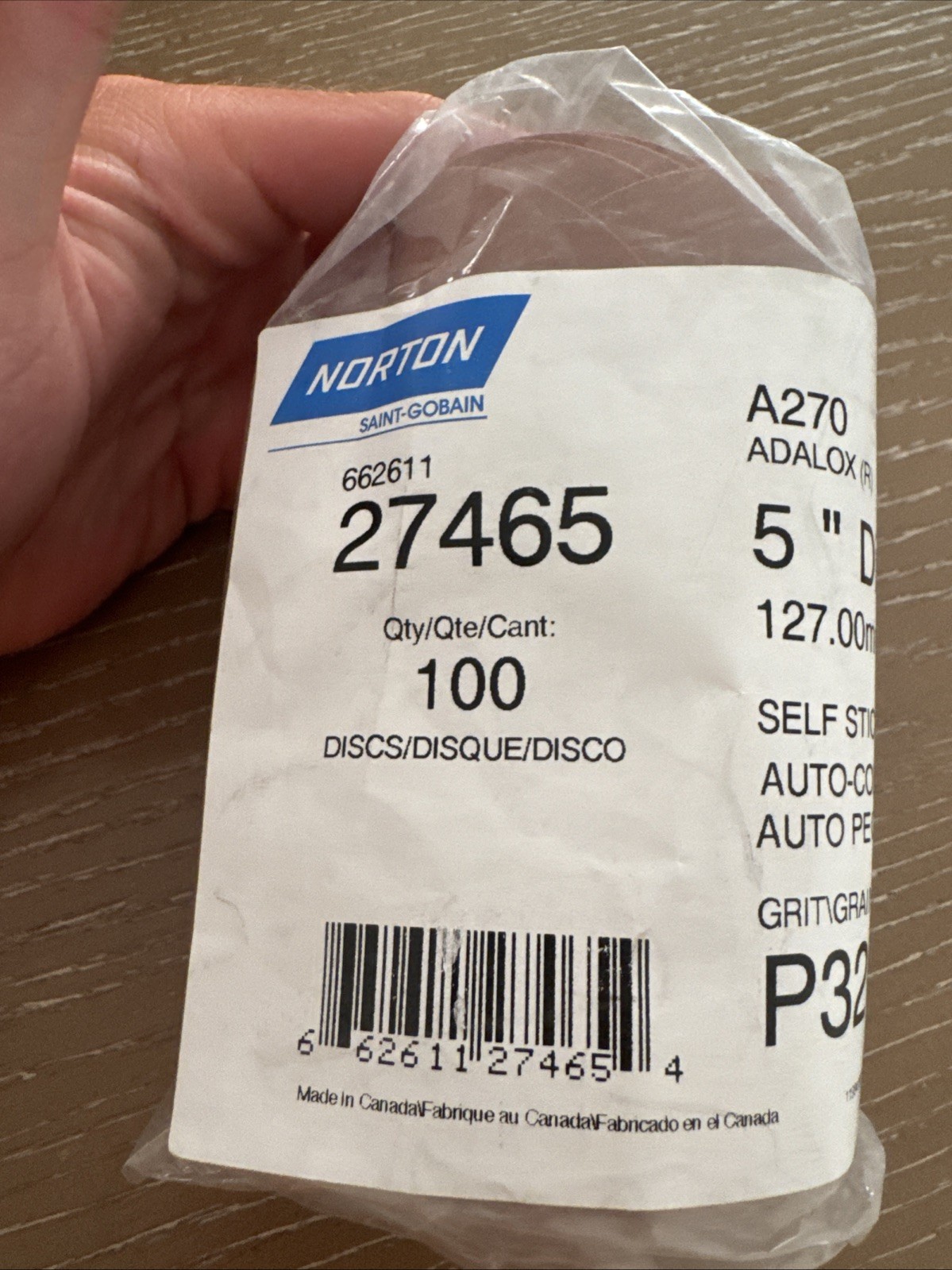 NORTON- A270 5” DIA P320 27465 Self Stick Collant