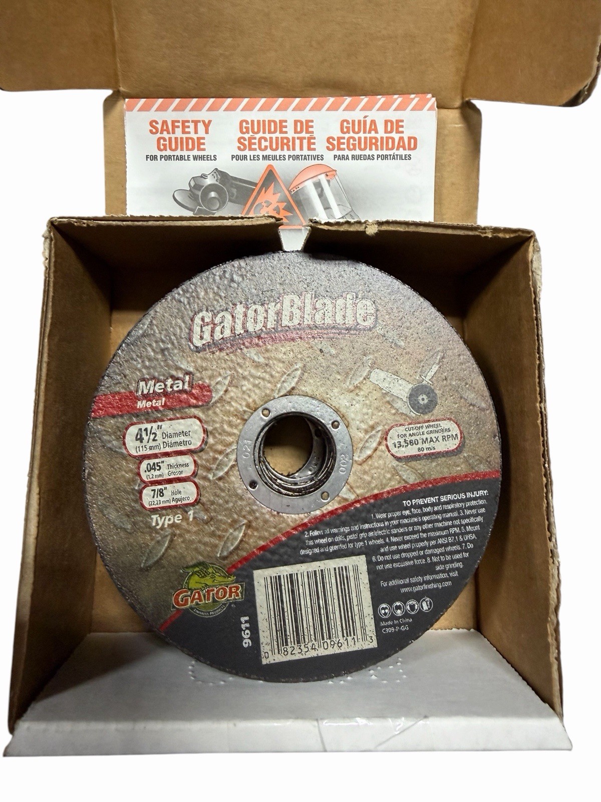 Gator Blade Thin Cut Type 1, 4-1/2 In. x 0.045 In. x 7/8 In. Metal Cut-Off Wheel