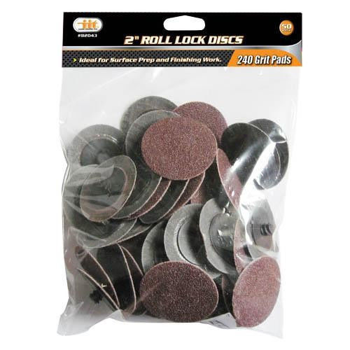 IIT 50-PC. 240 Grit 2″ Sanding Discs Wheels Sands Grinds Roll Lock R Style 82043