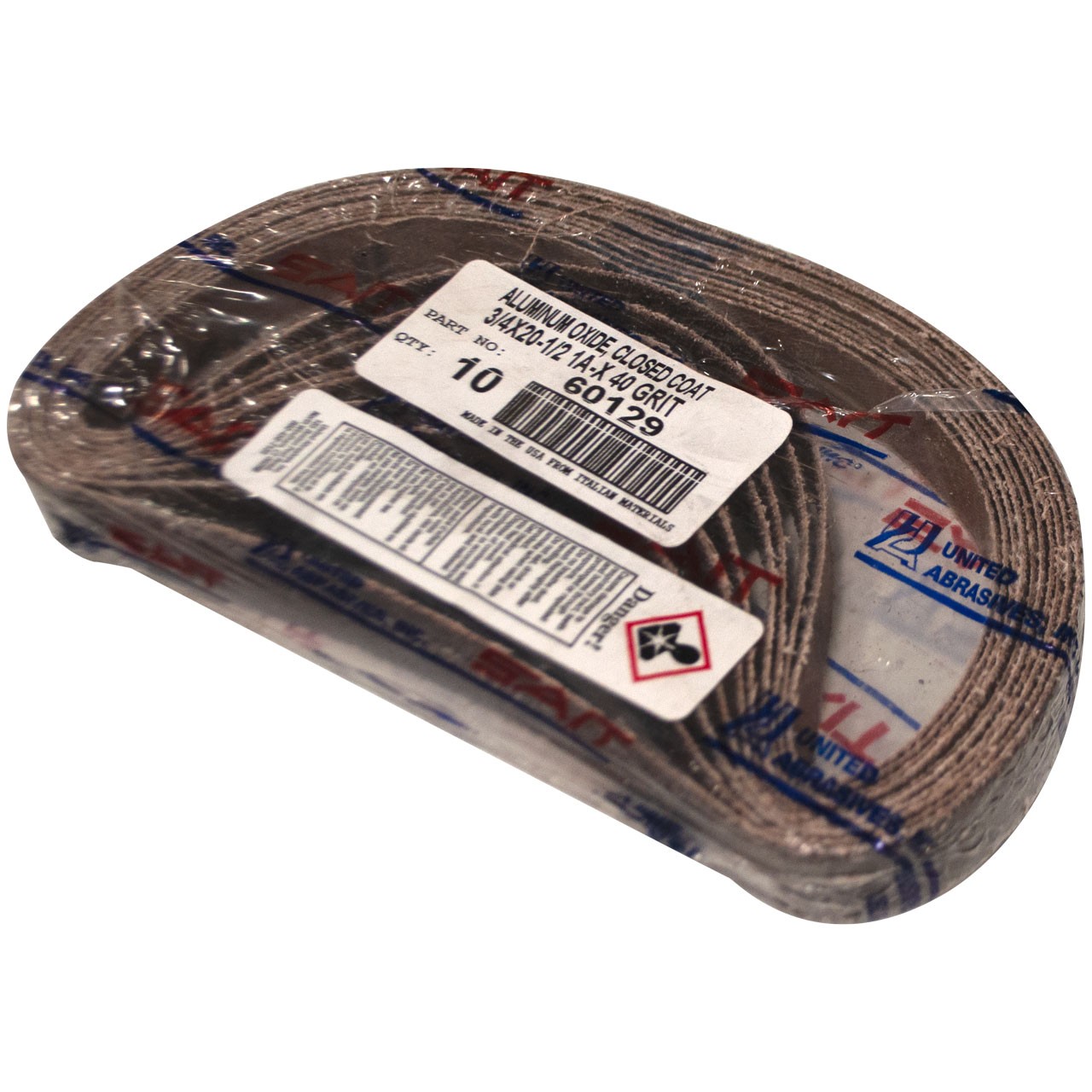 United Abrasives 60129 3/4×20-1/2 Aluminum Oxide File Sander Belt 40 Grit 10 pk
