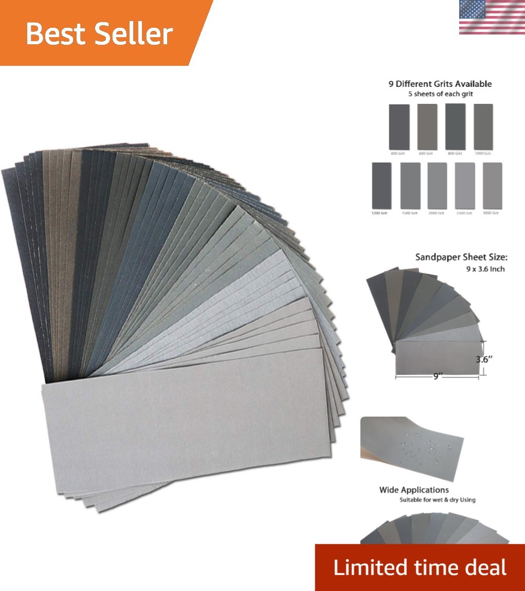 Silicon Carbide Sandpaper Pack: 45 Sheets, 400 to 3000 Grit for DIY Projects