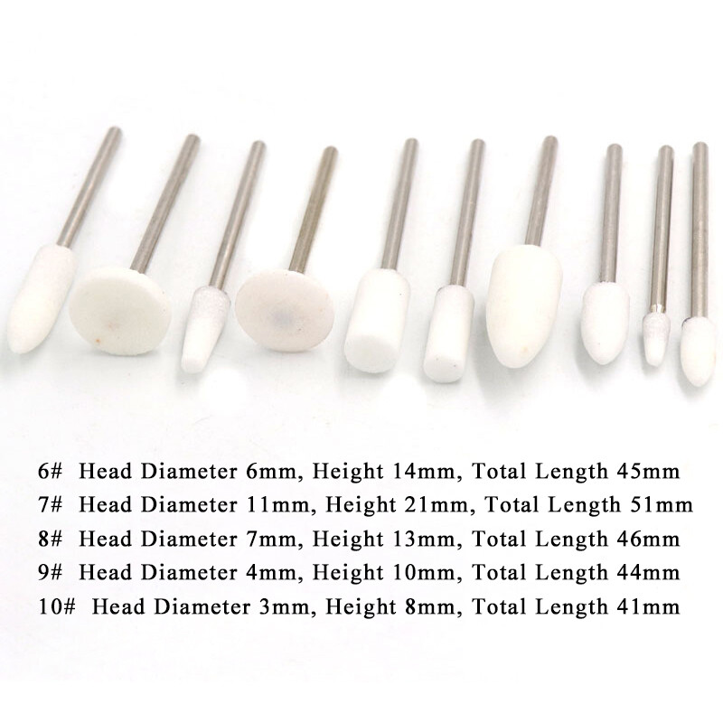 2.35mm Shank White Corundum Flint Grinding Heads Polishing Wheel Burr Drill Bits