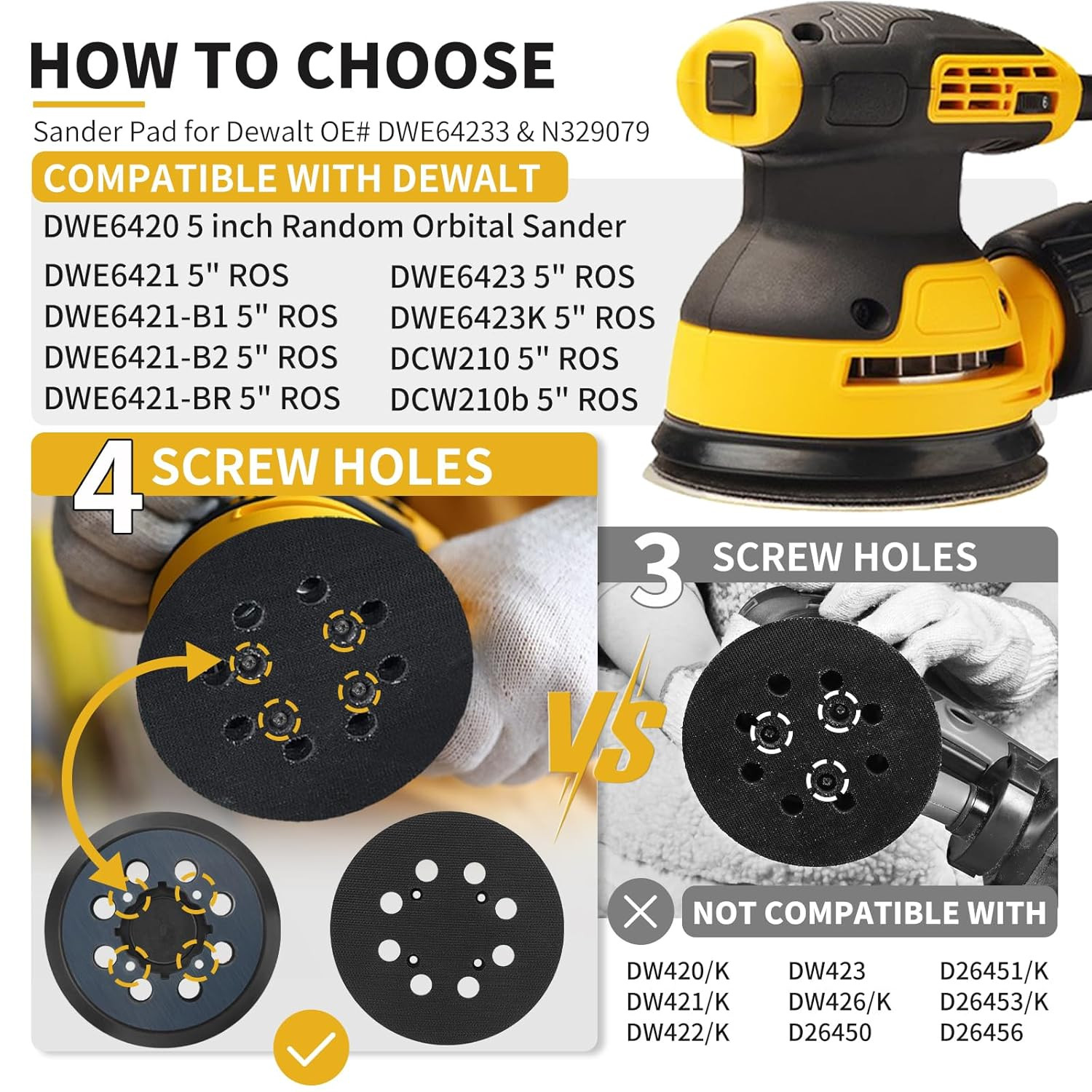 Sander Pad for Dewalt, 2 Pack 5″ 8 Hole Hook and Loop Orbital Sander Pad Replace