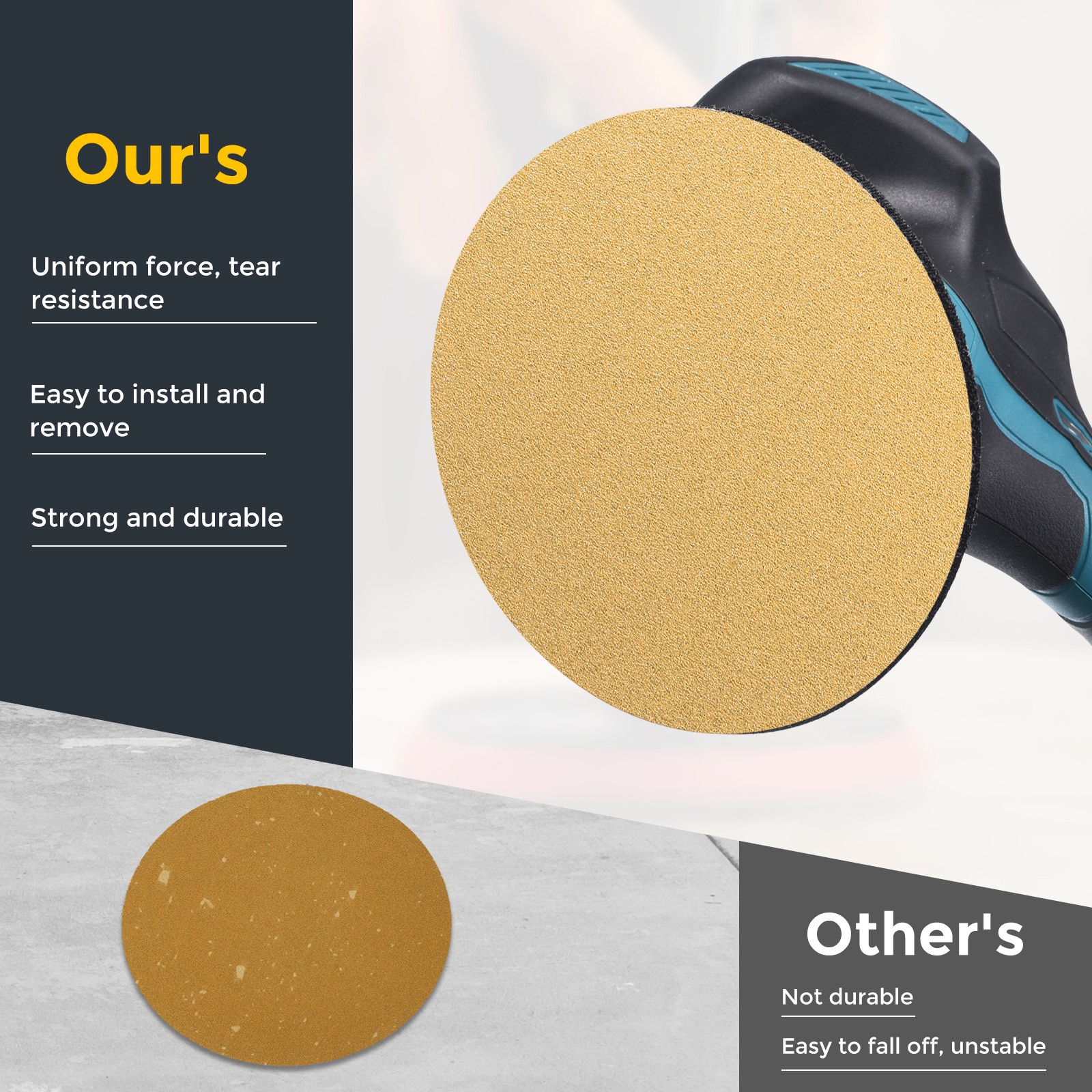 150 Pcs 3 Inch Sanding Disc 80/180/320 Grit Hook and Loop Sandpaper, Gold