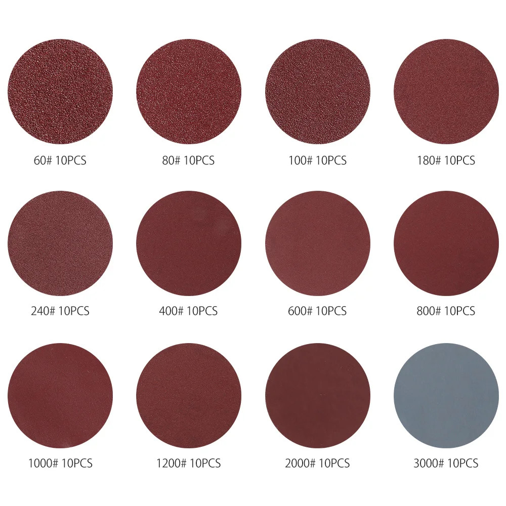 120Pcs 50mm Sandpaper Assortment 60-3000 Grit Sanding Disc Pad Set 2Inch For Dri