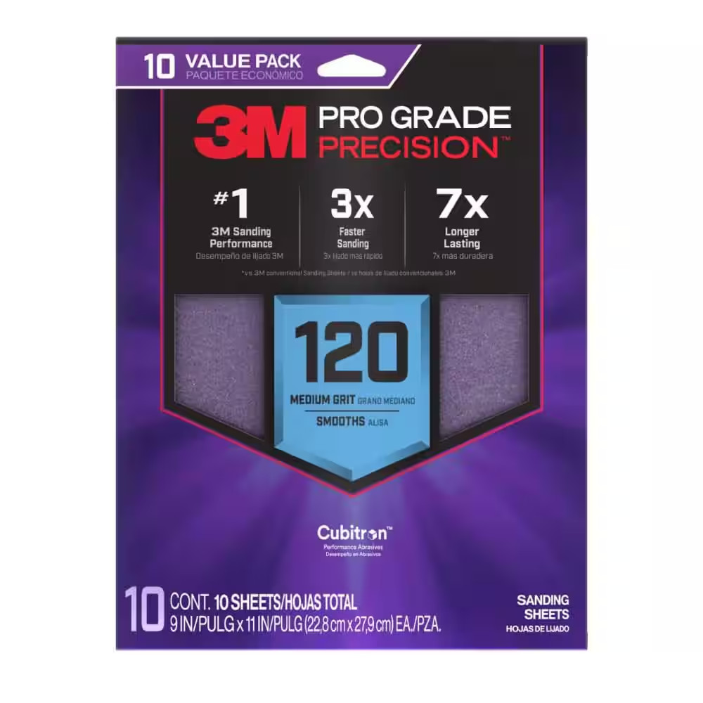 Pro Grade Precision 9 In. X 11 In. 120 Grit Faster Sanding Sheets with No-Slip G