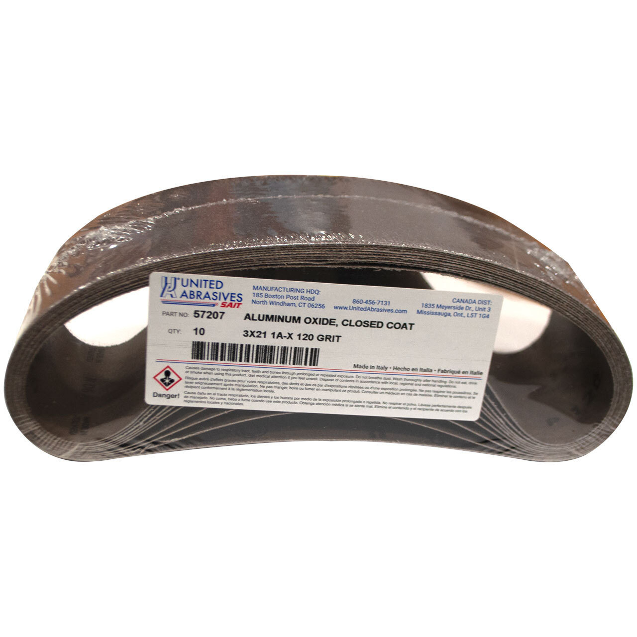 United Abrasives 57207 3×21 Aluminum Oxide Portable Sander Belt 120 Grit 10 pk