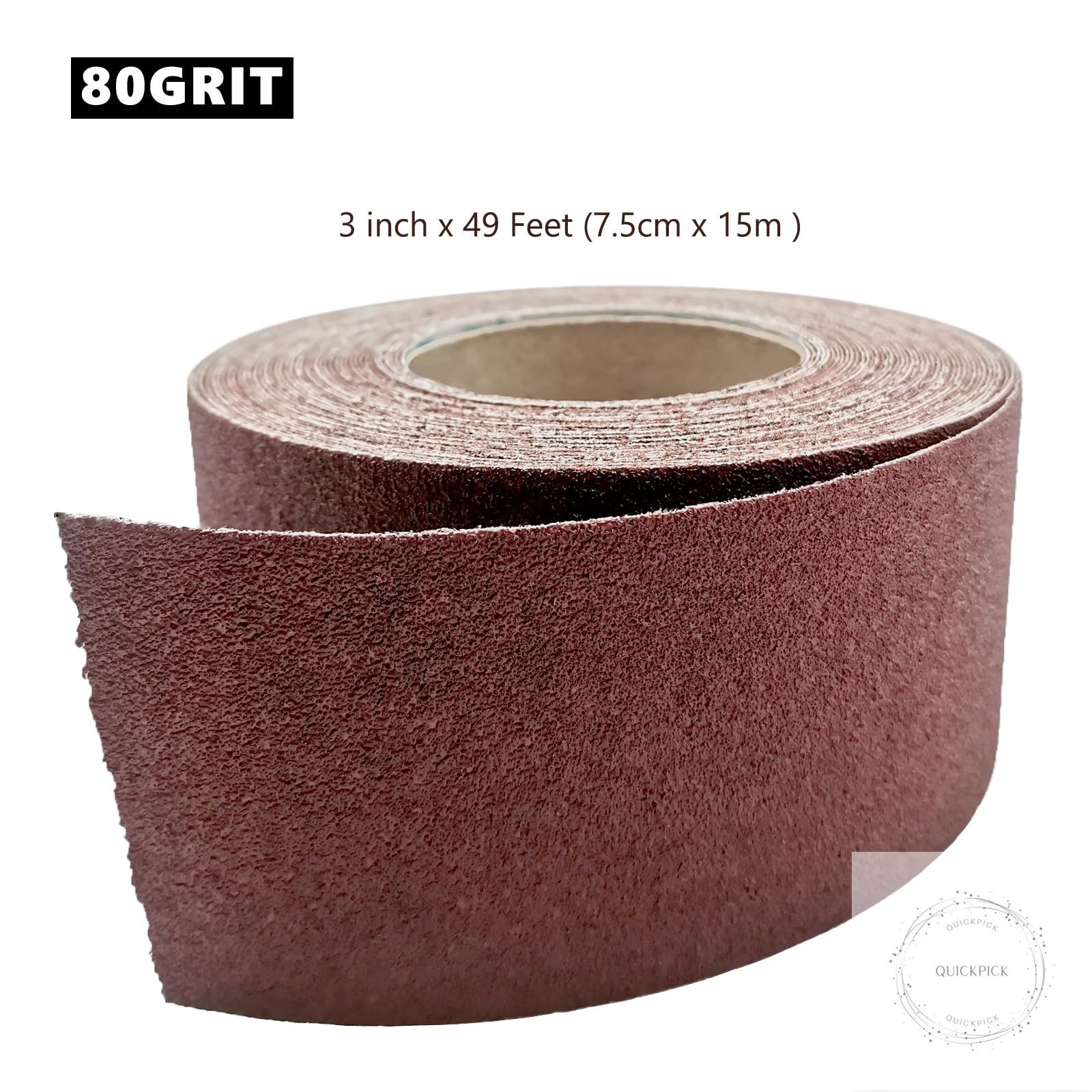 80 Grit Sandpaper Roll 3 Inch x 49 Feet Emery Cloth Roll Aluminum Oxide Abrasive