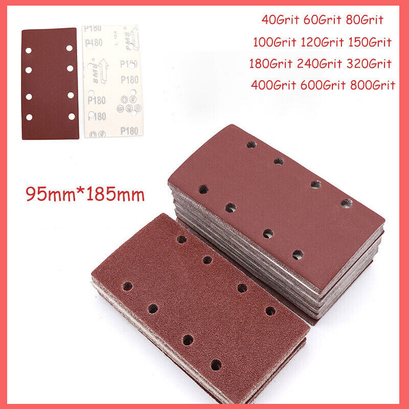 Hook & Loop 1/3 Sanding Sheet Papers 95 x 185mm Sandpaper Sand Abrasive Pads