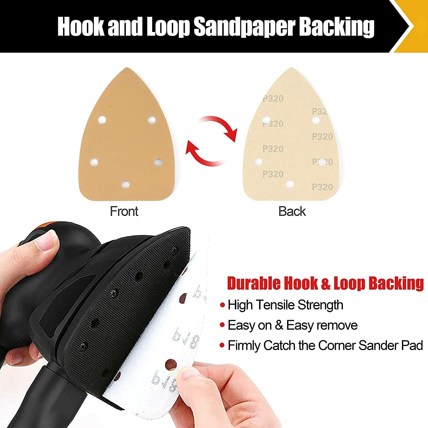 Mouse Sander Sandpaper Detail Sanding Pads Hook Loop 60-400Grit for Black+Decker
