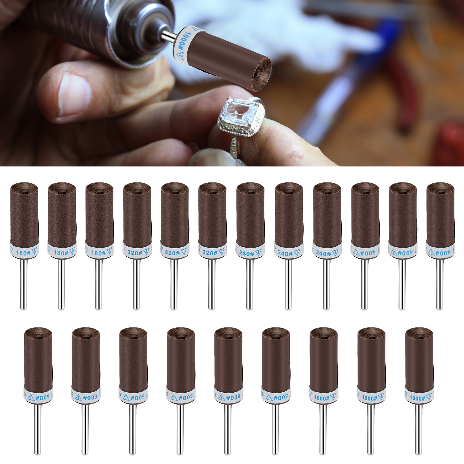 21Pcs Sanding Drum Kit 1/8″ Mandrel 180-1000 Grit for Drill & Dremel Rotary Tool