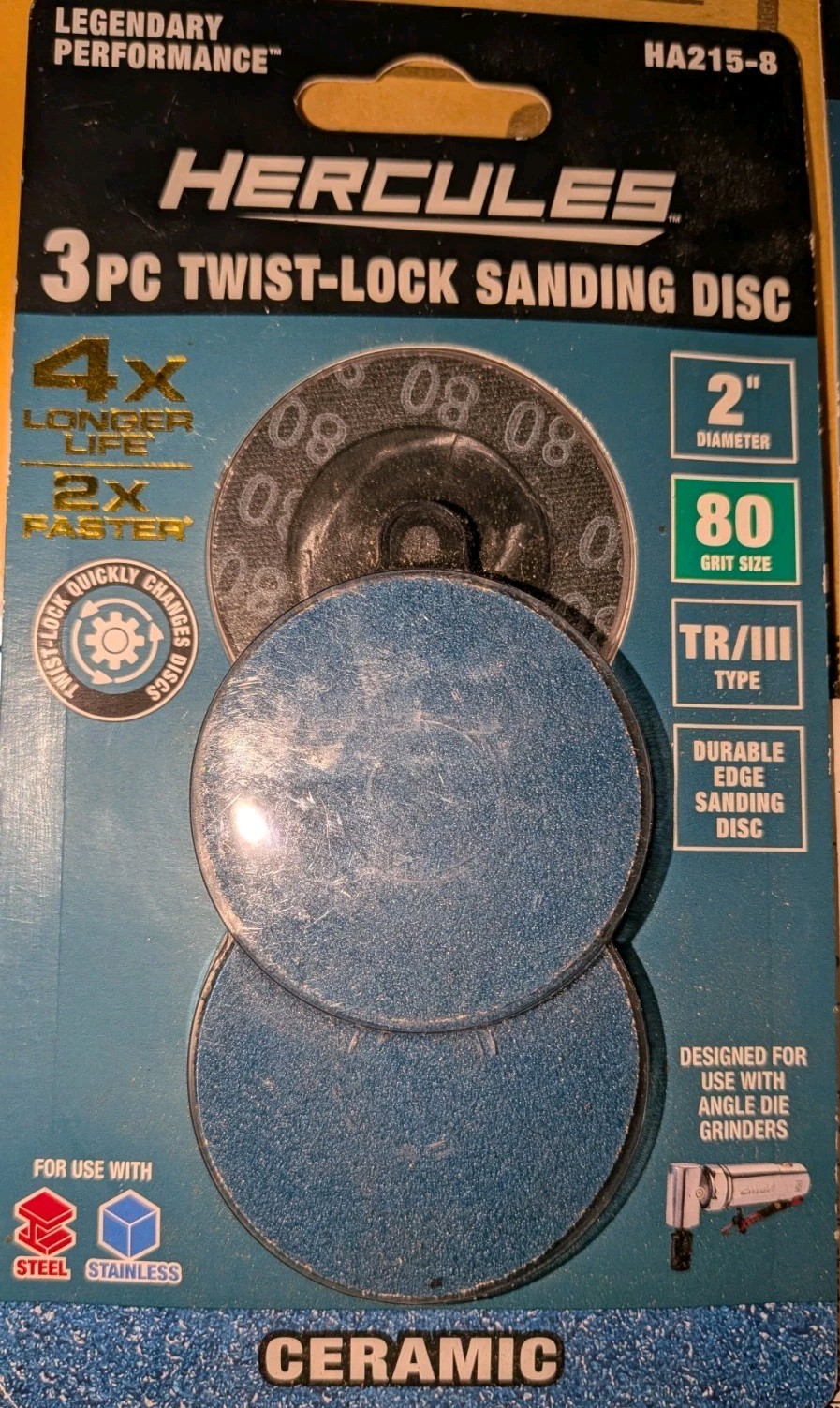 Lot of 2 Hercules~ 3 Piece 2″ 80grit & 3″120gri Ceramic Twist-lock Sanding Disc