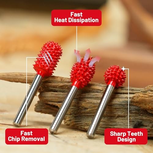 Tungsten Carbide Rotary Burr Set, 3PCS 1/8″ Shank for Wood Carving | Very