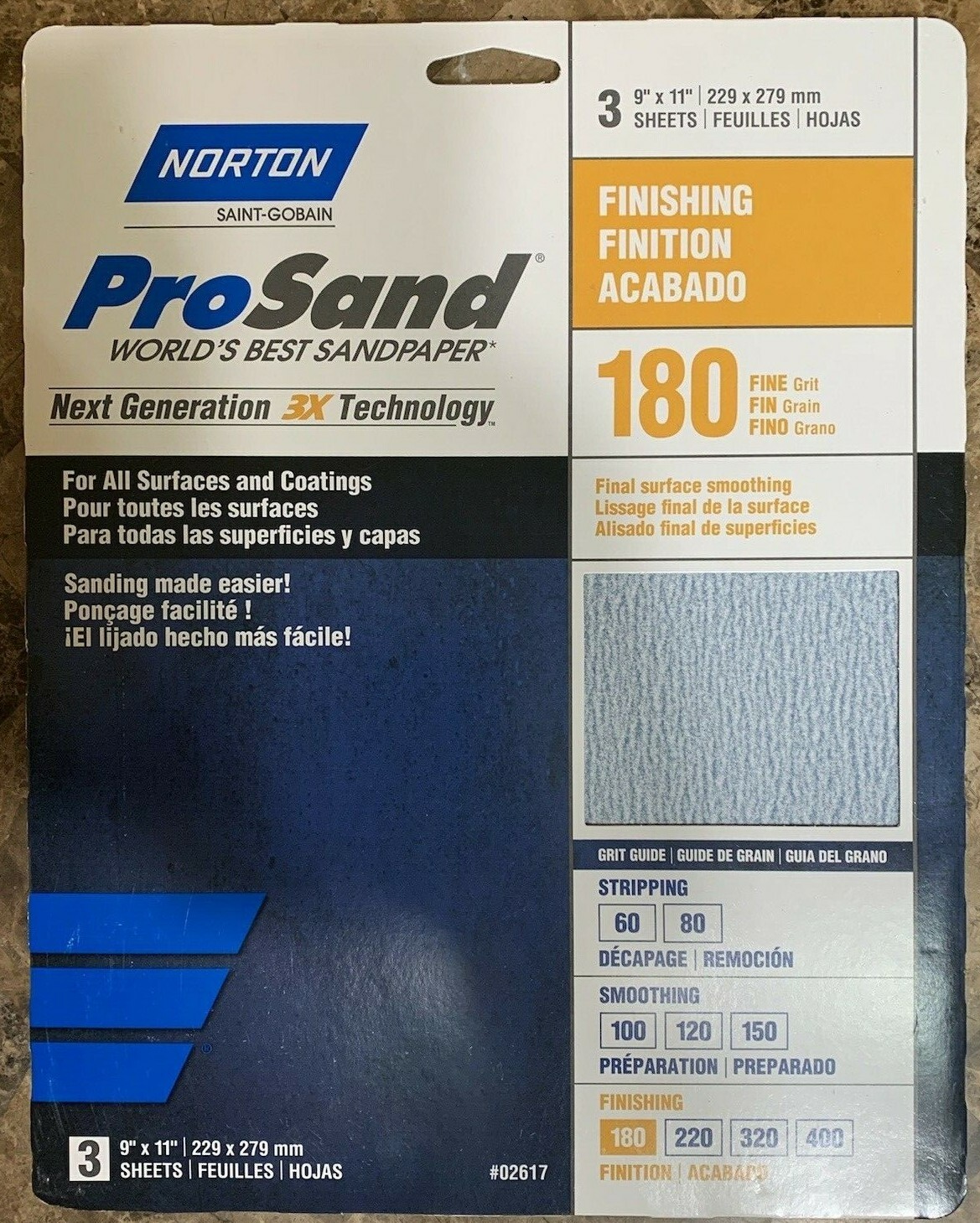 Norton Pro Sand Sandpaper New Package of 3 sheets 9″ x 11″ 9 Grits to choose