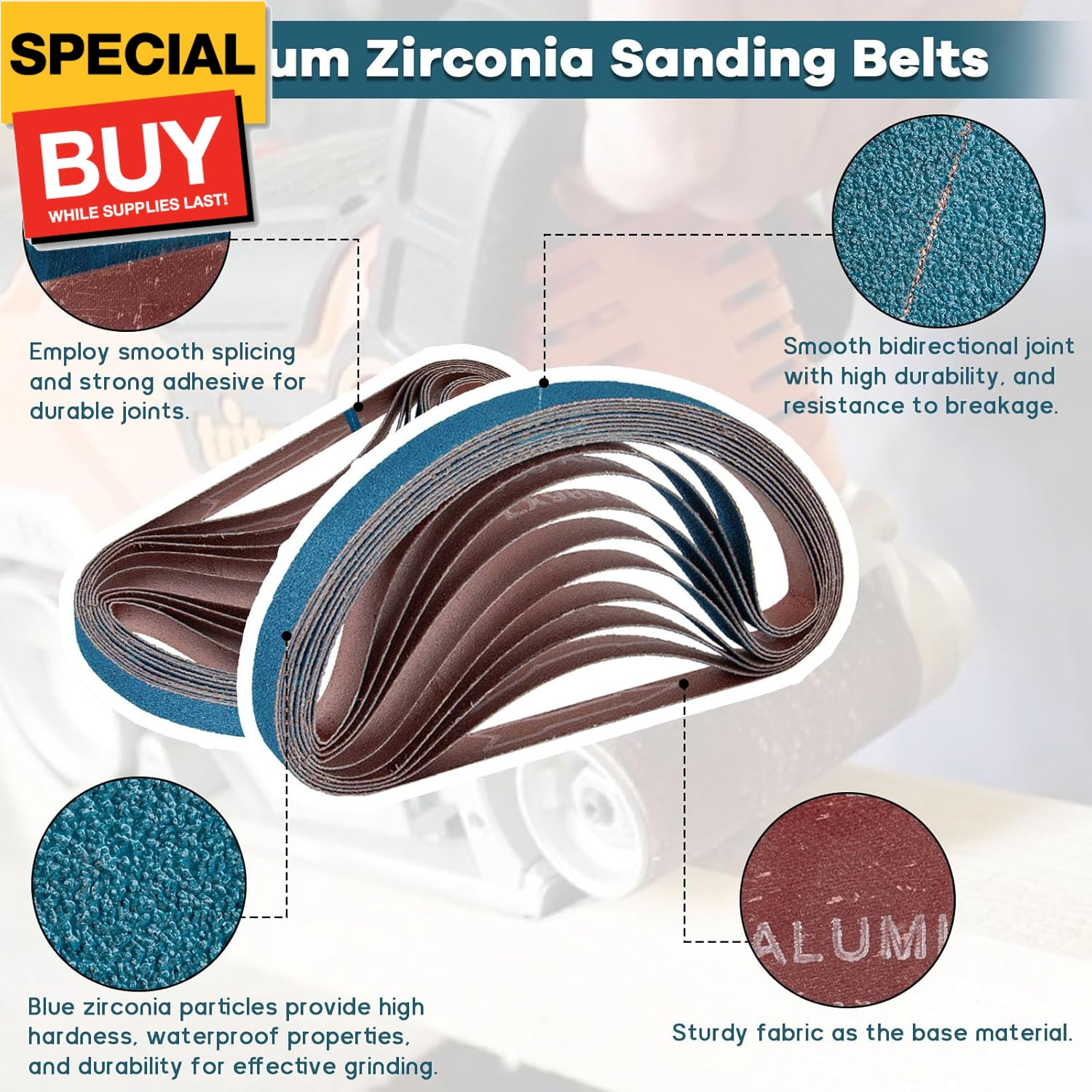 1/2×18 Inch Belt Sander Sanding Belts Kit 40 Pcs (10 Each of 40/60/80/120 Grits)