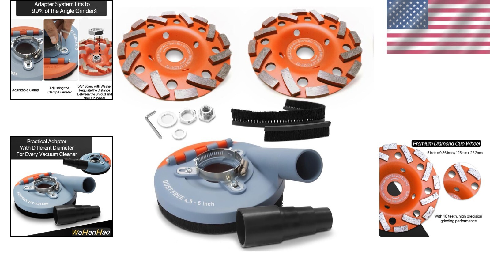 Complete Dust Collection Grinding Kit for 4.5-5 Inch Angle Grinders – 3 pcs Set
