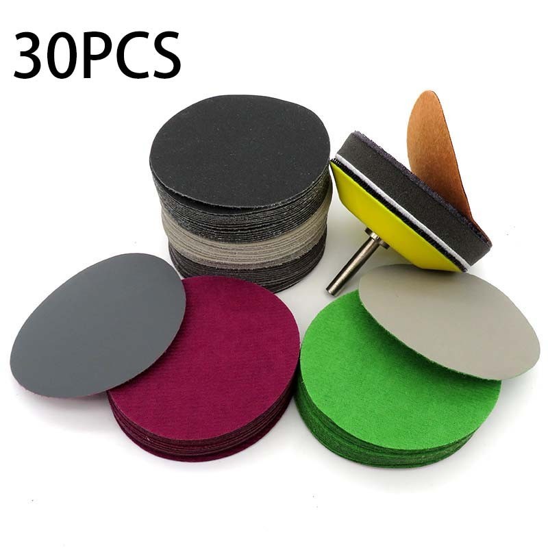 30Pcs 3Inch 75mm Waterproof Round Sander Sandpaper 6mm Shank Disk Sand Sheets