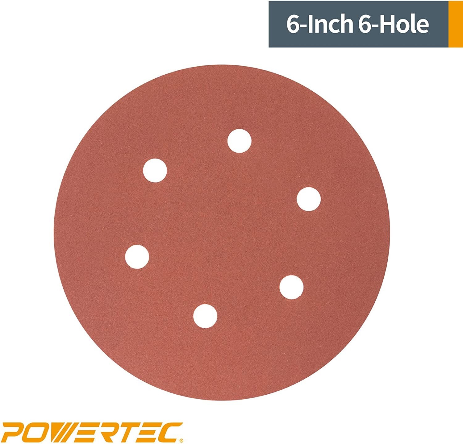 POWERTEC 45206 6 Hole Hook and Loop Sanding Disc, 6inch, Premium AO 60 Grit 25PK