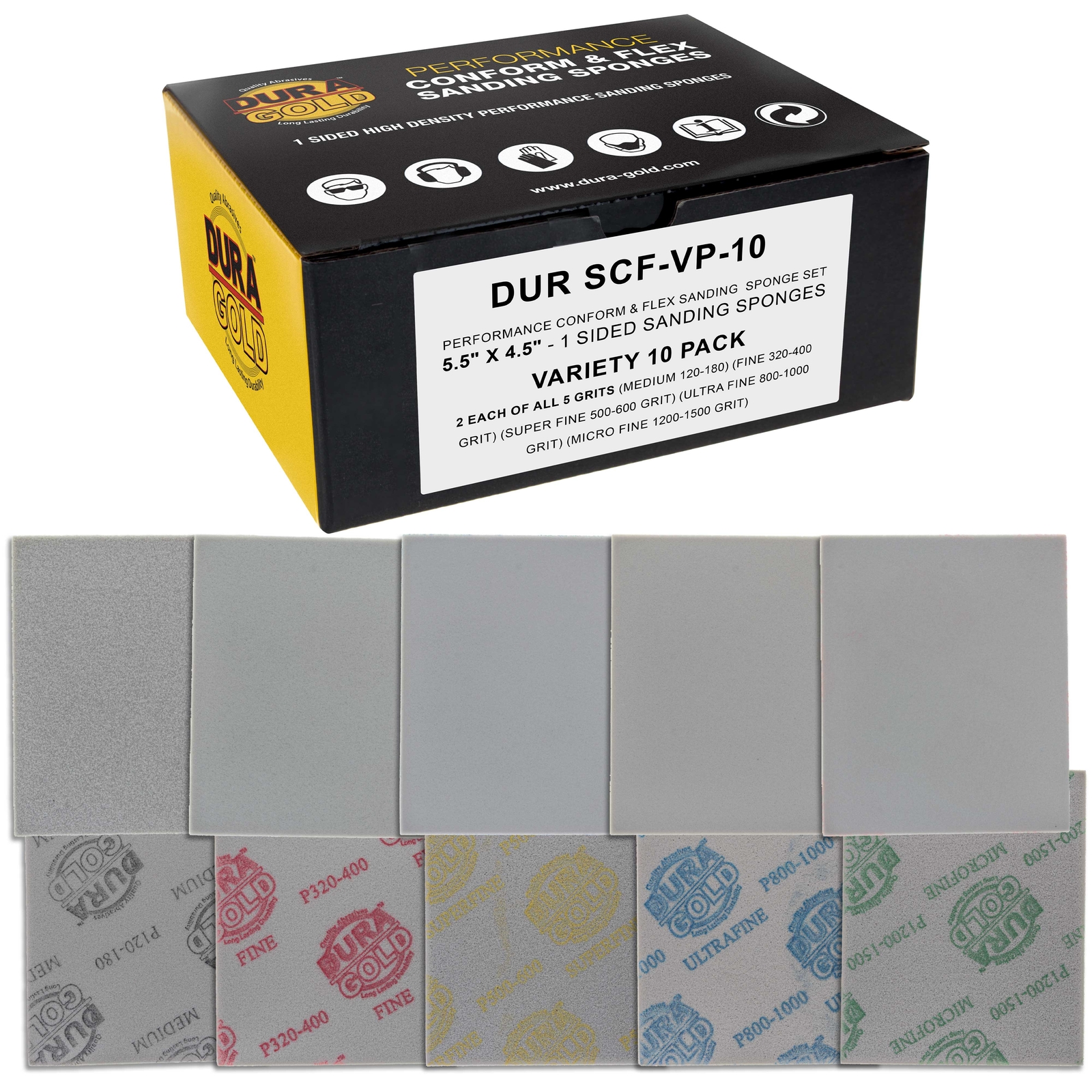 Single-Sided Sanding Sponge Grit Variety Pack, 20/Box, 5.5″ x 4.5″ Wet/Dry