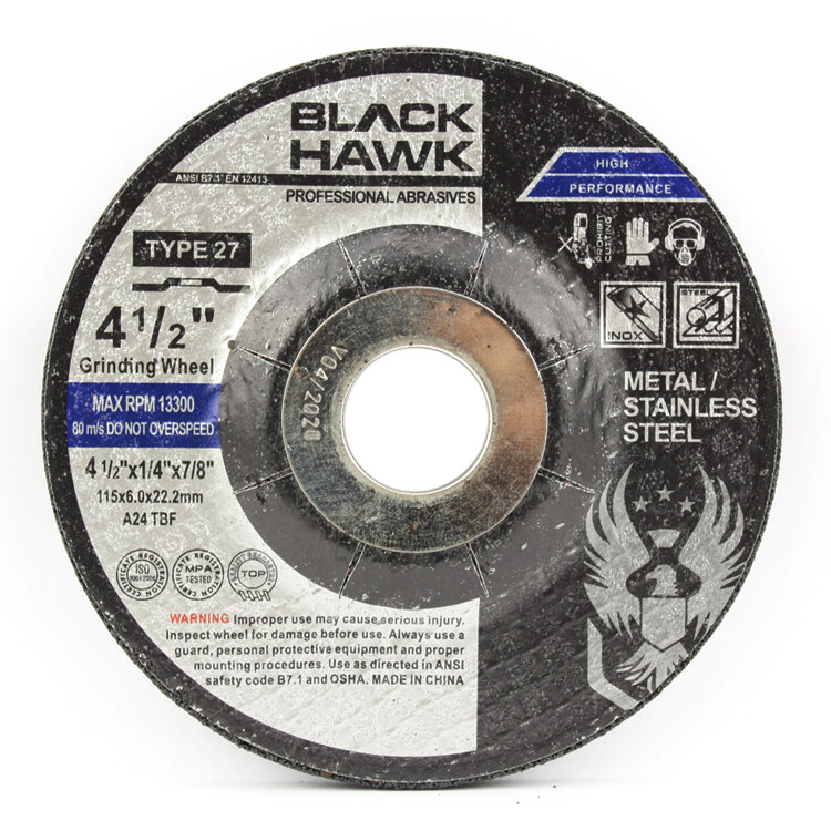 100 Pack- 4-1/2″ x 1/4″ x 7/8″ Black Hawk Grinding Wheel (T27 Depressed Center)