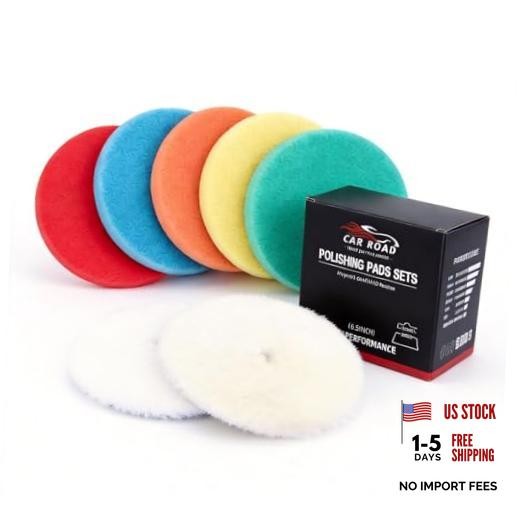 6″ Buffing Polishing Pads Kit, 7Pcs 6.5″ Backing Plate, Sponge & 6 Inch (150mm)