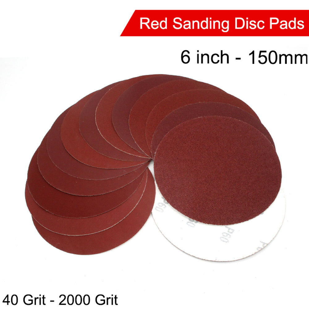 6″ Sanding Disc Pad Hook & Loop 40-2000 Grit Orbital Red Sandpaper 150mm Wet Dry