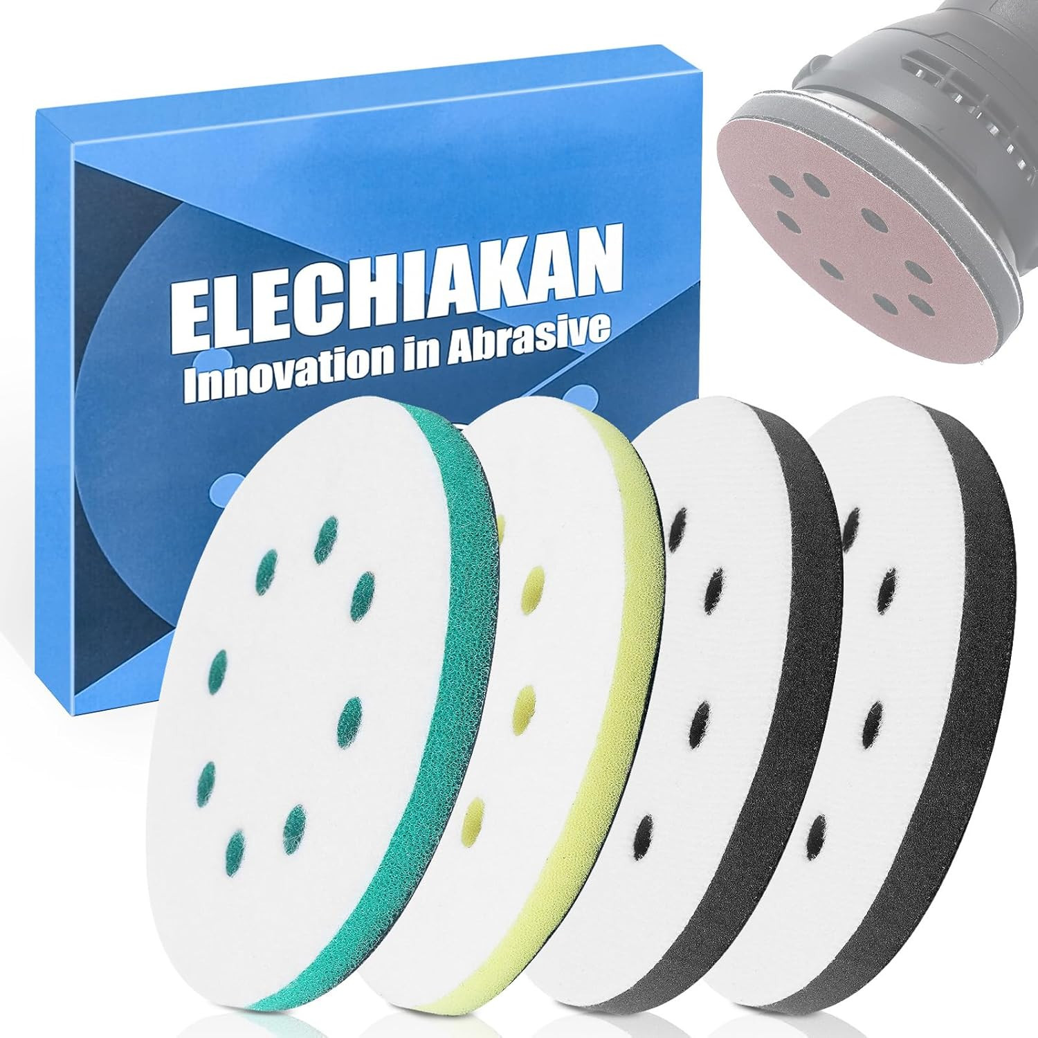 4 Pack Upgraded Foam Sanding Pads for Orbital Sander, 5 Inch 8 Holes Orbital