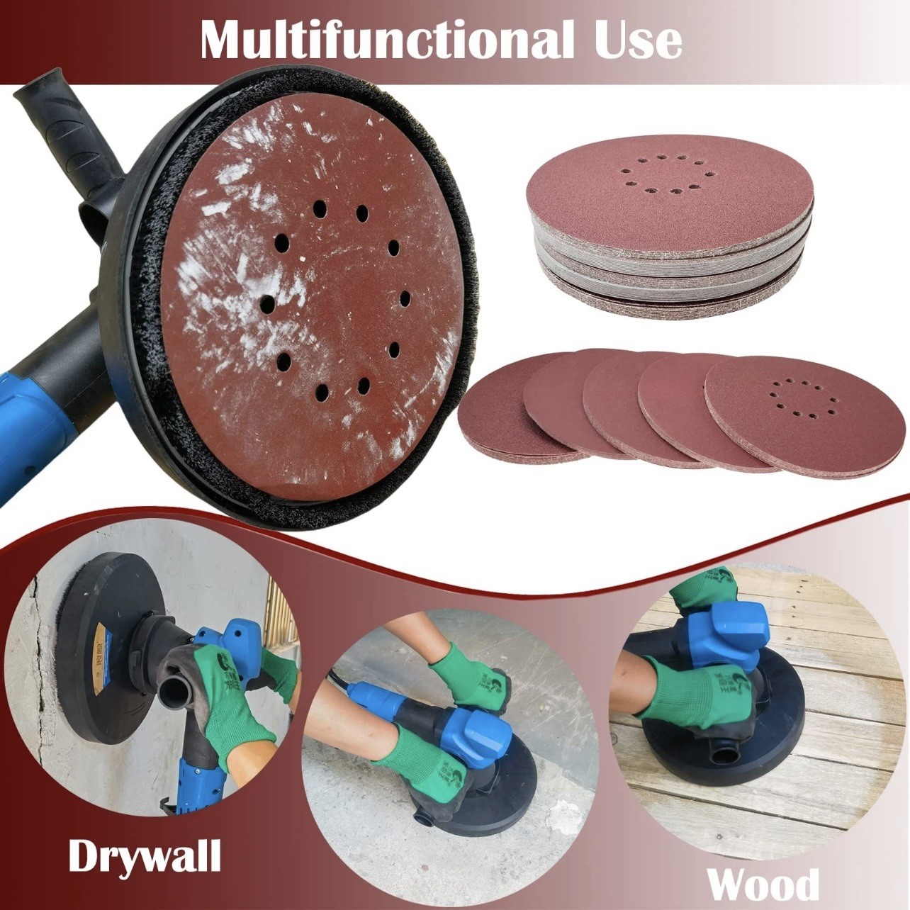 50 PCS Sanding Discs 9-Inch 10-Hole for Drywall Sander – 60/80/120/150/240 Grits